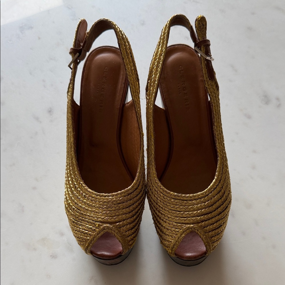 Robert Clergerie Gold Espadrille Slingbacks